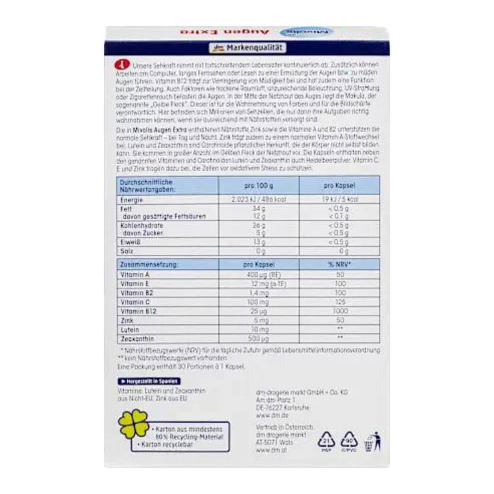 کپسول تقویت چشم و بهبود بینایی میوولیس | Mivolis Augen Extra Kapseln 30 tablets