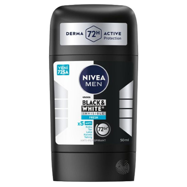 مام استیکی مردانه بلک اند وایت فرش نیوا Nivea Black & White Invisible Fresh 50Ml